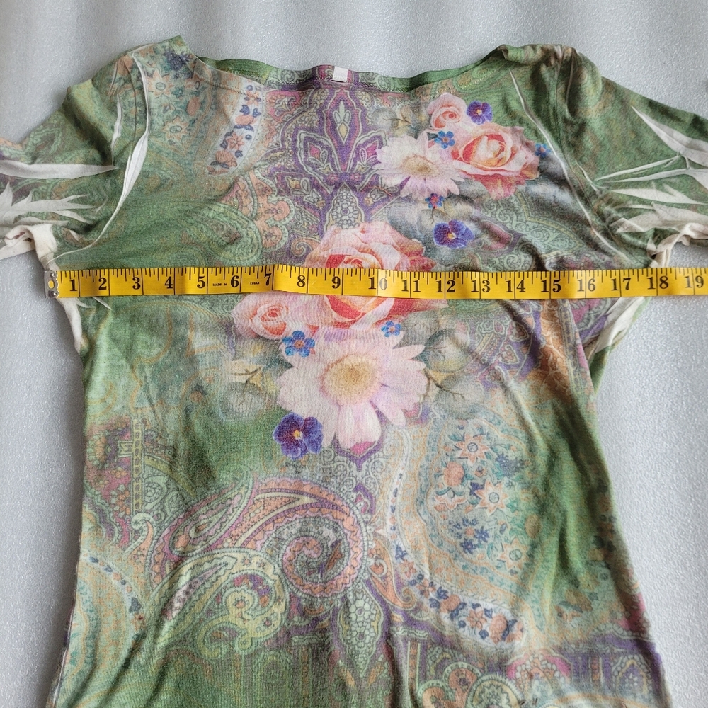Floral Paisley Boho Fairycore Top Green Y2K Style Medium - Large - Picture 9 of 10